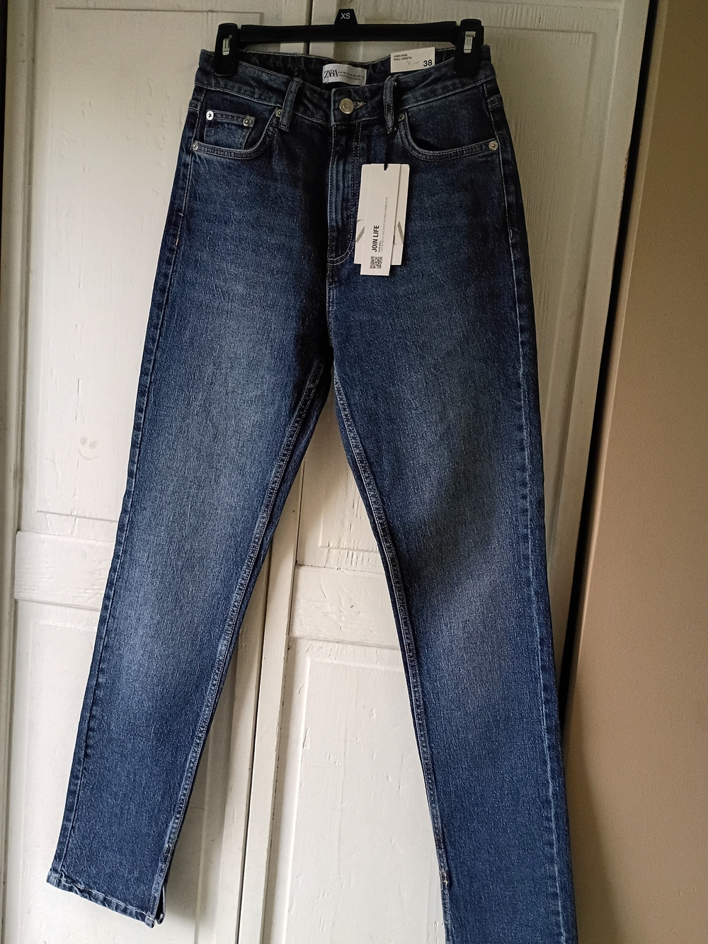 Zara High-Rise Straight Jeans - Dark Blue Wash
